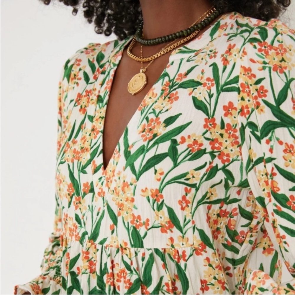 Tuckernuck Cream Floral Mini Dress with Orange and Green Print - Picture 3 of 6